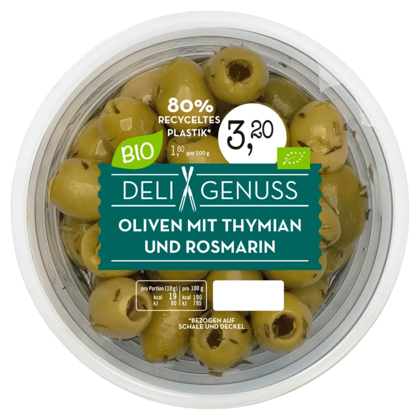 Deli Genuss Bio Oliven mit Thymian & Rosmarin 150g